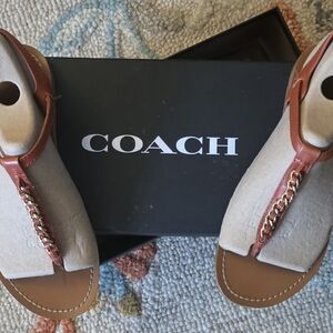 Coach Women's Tan Sandals with Gold Chain